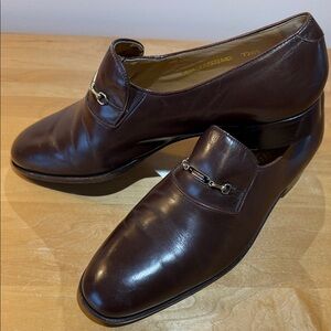 Men's Brown Leather Slip-On Loafers with Metal Bit Accent